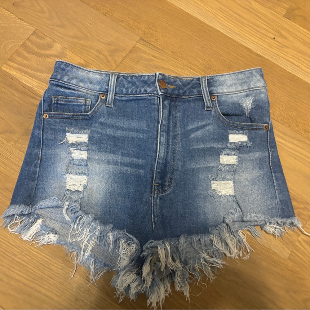 Distressed Blue Denim Shorts